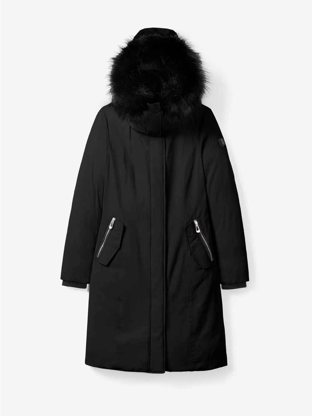 Noize Black Long Puffer Coat with Faux-Fur Hood